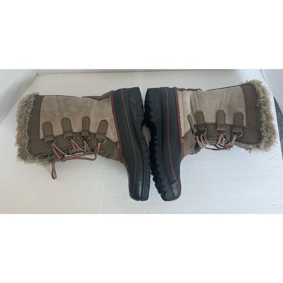 KHOMBU North Star Snow Waterproof Winter Faux Fur Brown Black Mid Calf Boots 9 - Picture 4 of 13